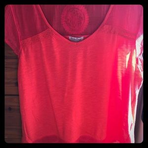 Lucky Brand Orange Red mixed sheer top